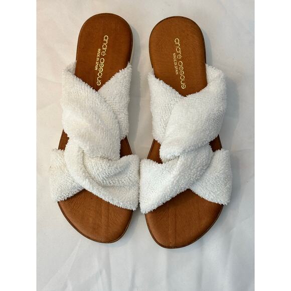 Andre Assous Shoes - Andre Assous Tristan Terry cloth Slides Sandals White Size US 10 / EU 40
